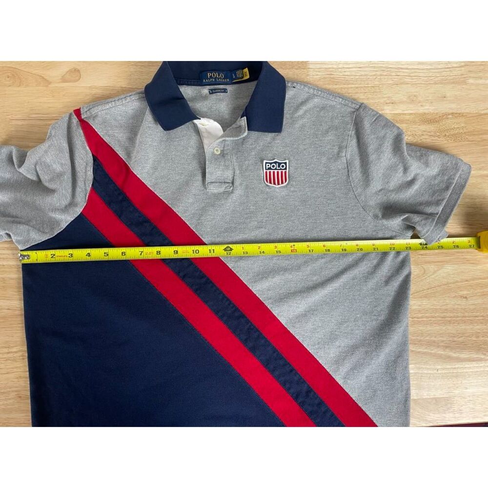 Polo Ralph Lauren Men's Size L Gray Navy Red Polo Shirt Sash Shield Classic Fit - Picture 8 of 8